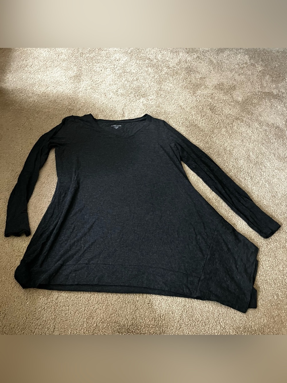Eileen Fisher Petite Medium Dark Gray Viscose Stretch Asymmetrical Hem Tunic Top